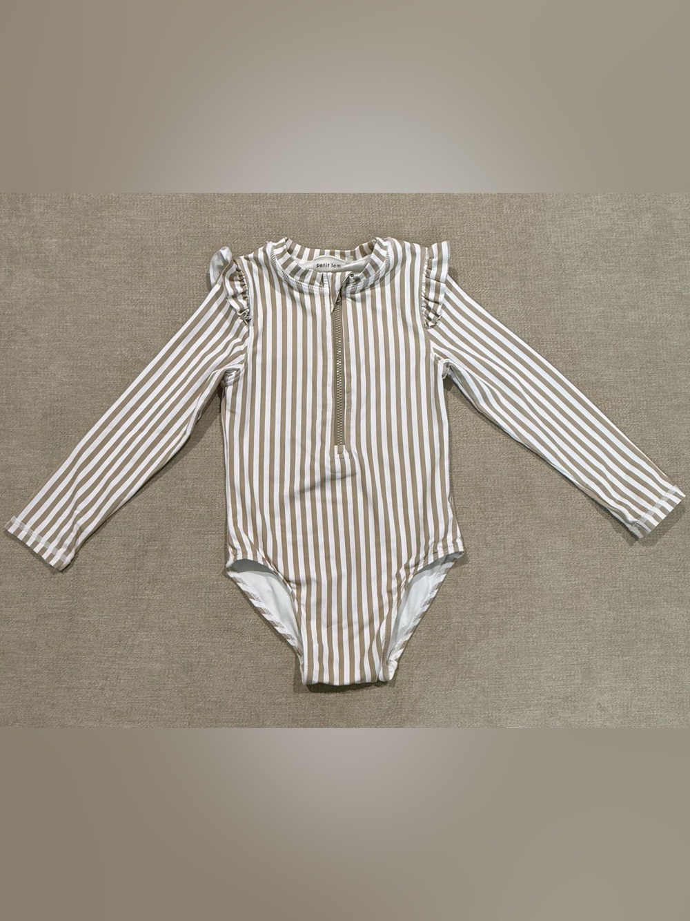 Petit Lem Striped Ruffle Long Sleeve One-Piece Rashguard Swimsuit 18-24 Months